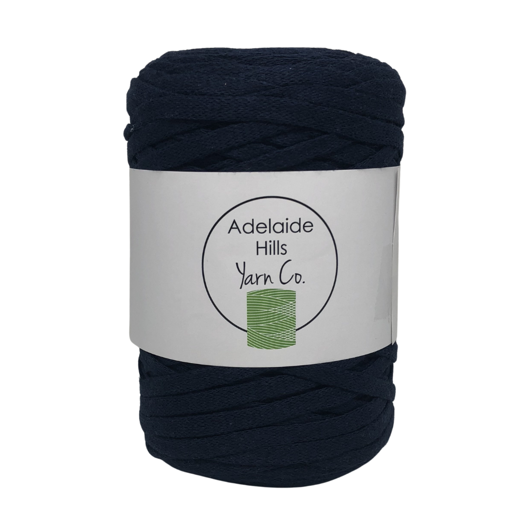 Where can I find Ribbon Yarn BLUES Navy? A beautifully woven and soft tape perfect for crochet, knitting or even macrame.  Approx 130 metres per roll. 