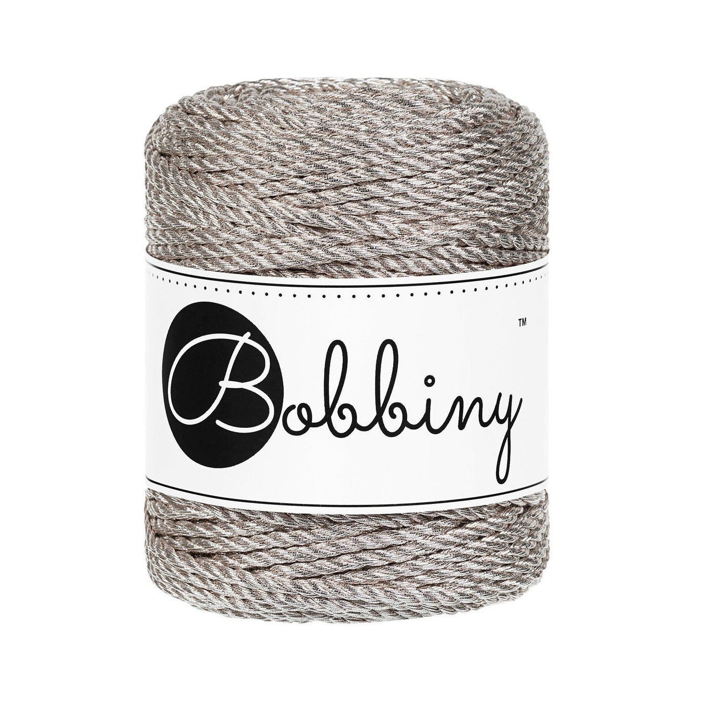 Bobbiny 3ply 3mm macrame rope in metallic plaitinum