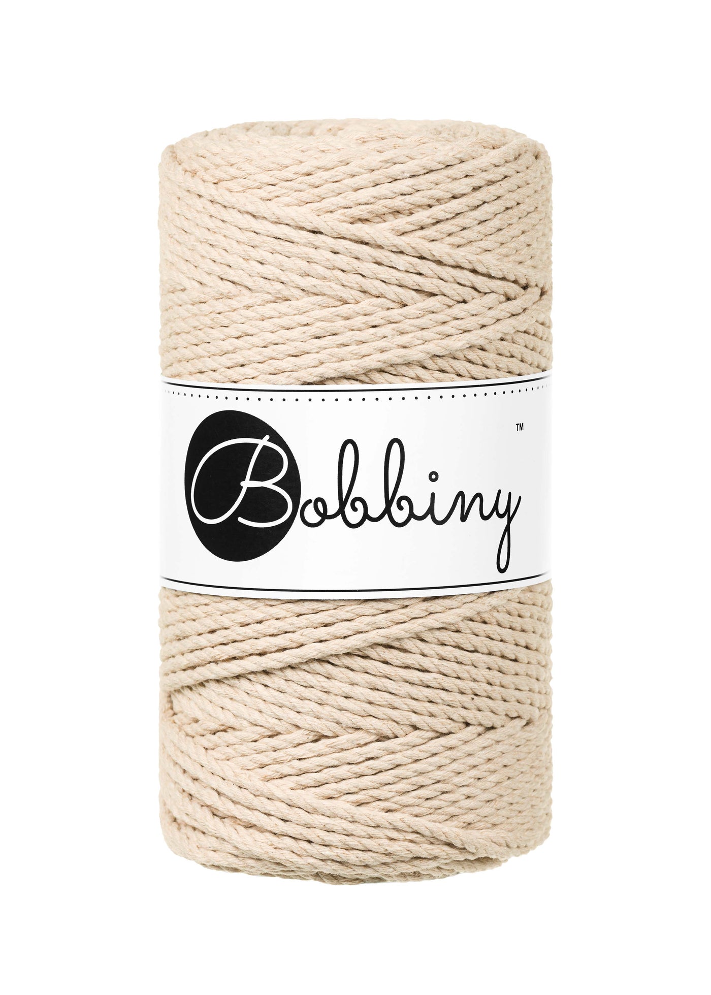 Bobbiny 3ply 3mm macrame rope in warm beige shade