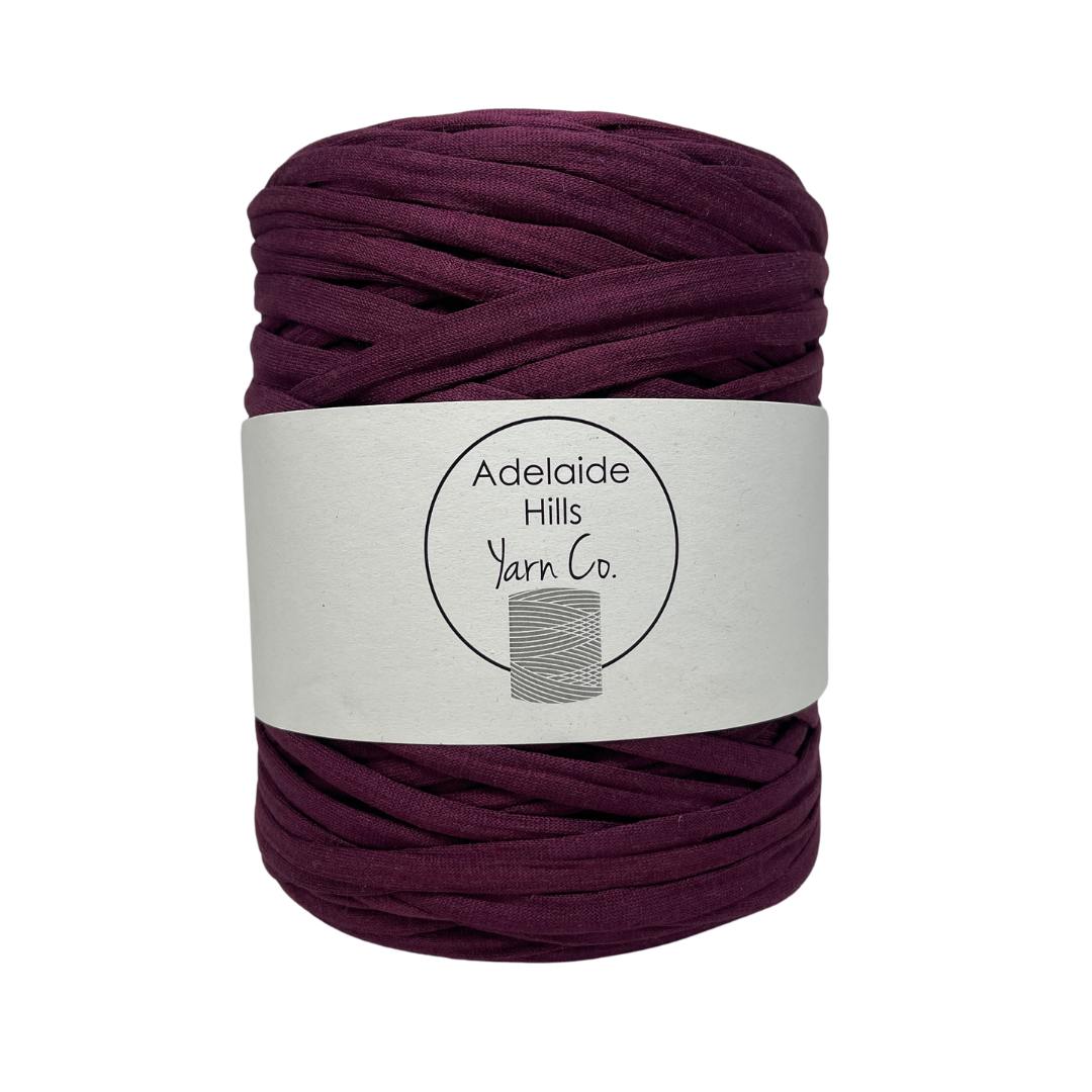 recycled tshirt yarn in shiny plum shade