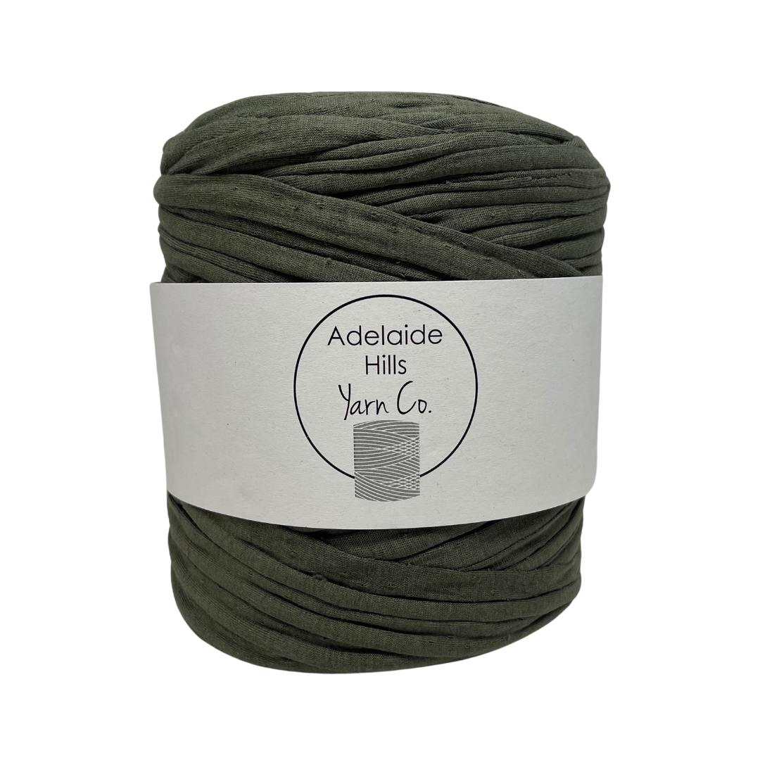 recycled tshirt yarn in mossy olive green shade 