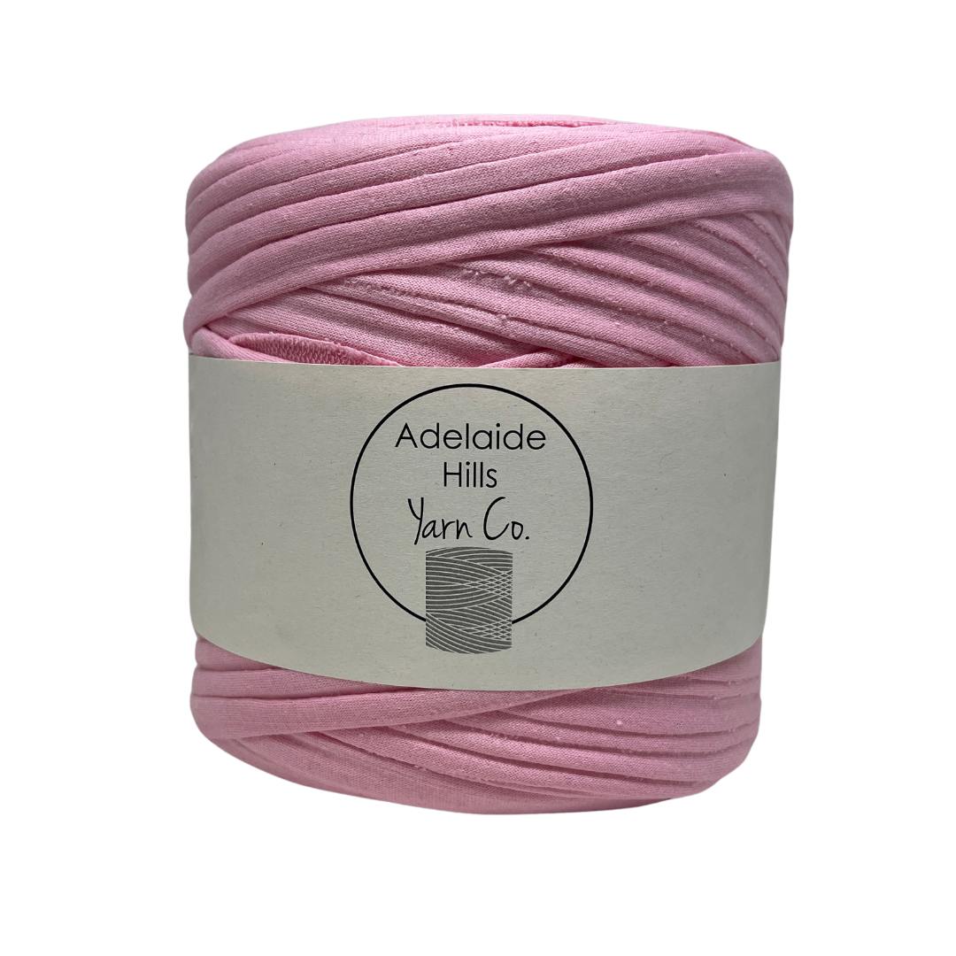 recycled tshirt yarn in powderpuffy pink shade 