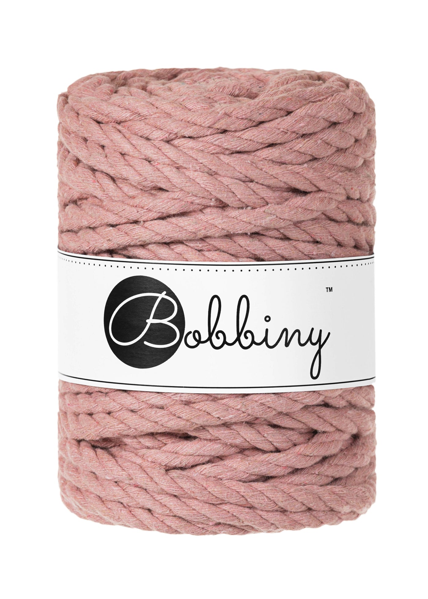 This superb product from Bobbiny is an amazing addition to their gorgeous range of products.  Shown here in the ever popular 'Blush' shade   Made from 100% recycled cotton, it is perfect for Macrame projects due to its sturdiness. They are non-toxic, certified safe for children and meet certified worldwide textile standards.  This super soft triple twist rope also makes the most spectacular fringes and tassels.  Length: 30m/32 yards