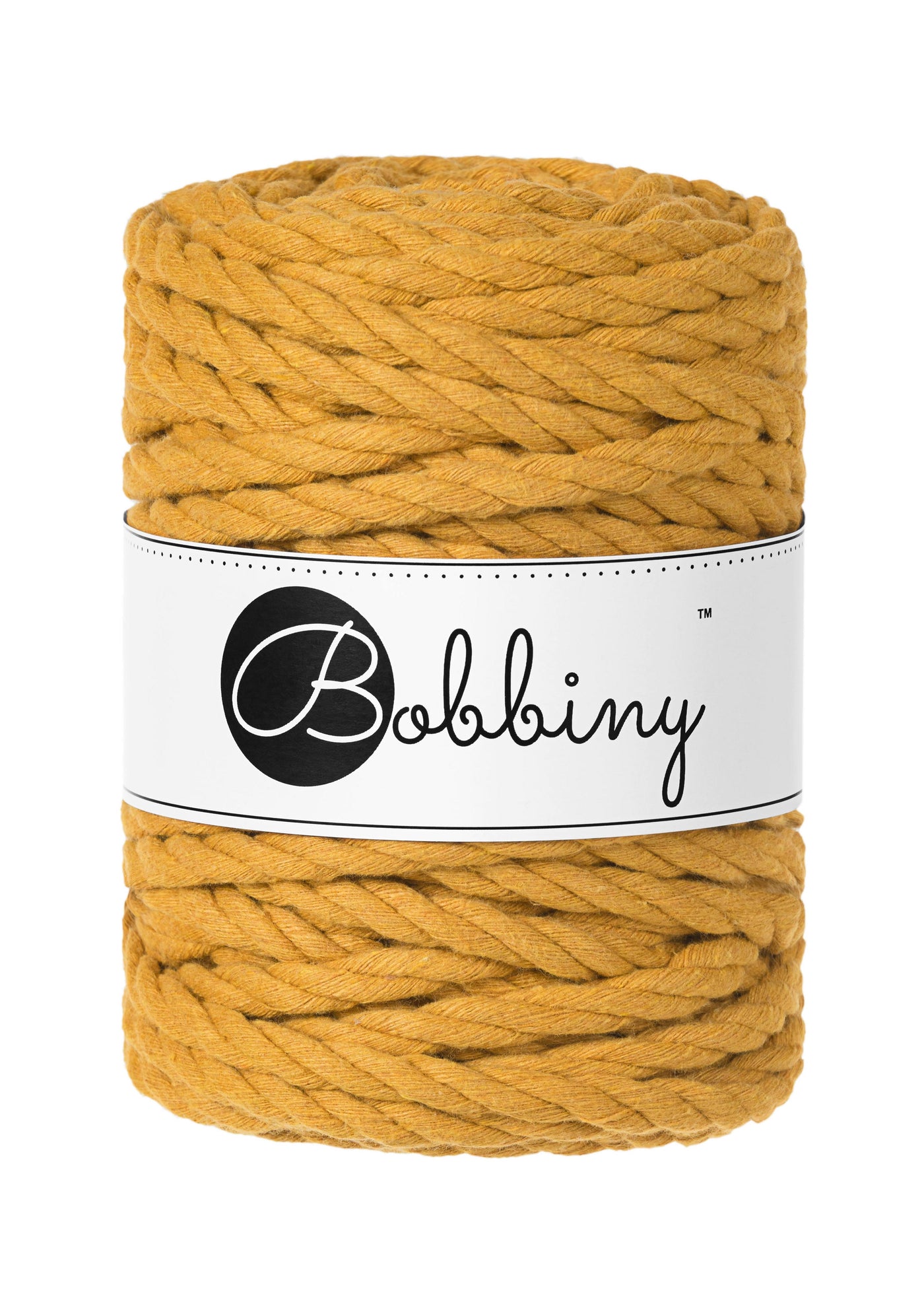 This superb product from Bobbiny is an amazing addition to their gorgeous range of products.  Shown here in the ever popular shade of 'Mustard'  Made from 100% recycled cotton, it is perfect for Macrame projects due to its sturdiness. They are non-toxic, certified safe for children and meet certified worldwide textile standards.  This super soft triple twist rope also makes the most spectacular fringes and tassels.  Length: 30m/32 yards