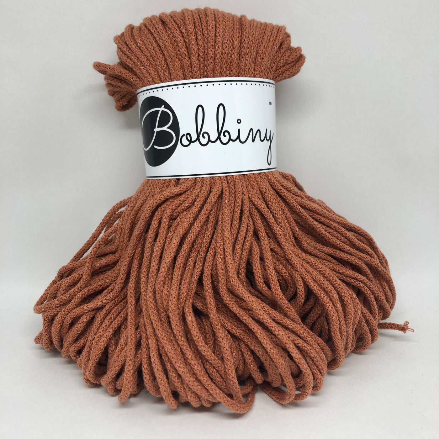 These beautiful Bobbiny ropes are made in Poland, and are non-toxic and certified safe for children, meeting certified worldwide textile standards.  3mm Diameter  100 metres Length  Recommended for use with 8-10mm crochet or knitting needles  Cotton inner and outer layers, perfect for use with Macrame, Crochet or Knitting