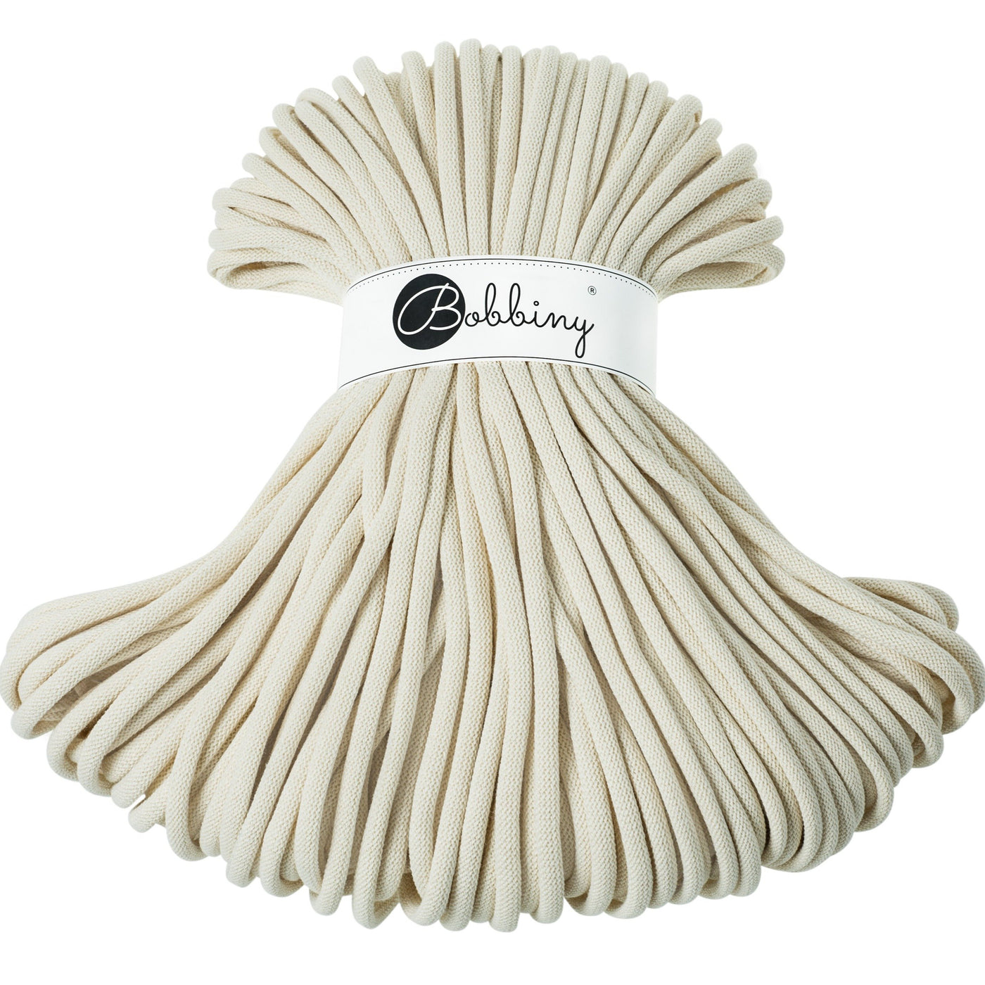 Where can I find Bobbiny Braided Cords Bobbiny Jumbo 9mm - 100m Ecru? These gorgeous Bobbiny Ropes are made in Poland from 100% recycled cottons and are non toxic and certified safe for children. 9mm Diameter Length 100m Recommended for use with 14-16mm crochet hooks or knitting needles. Perfect for use with Macrame, Crochet or Knitting.