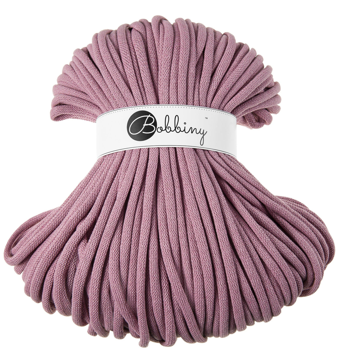 Where can I find Bobbiny Braided Cords Bobbiny Jumbo 9mm - 100m Dusty Pink? These gorgeous Bobbiny Ropes are made in Poland from 100% recycled cottons and are non toxic and certified safe for children. 9mm Diameter Length 100m Recommended for use with 14-16mm crochet hooks or knitting needles. Perfect for use with Macrame, Crochet or Knitting.