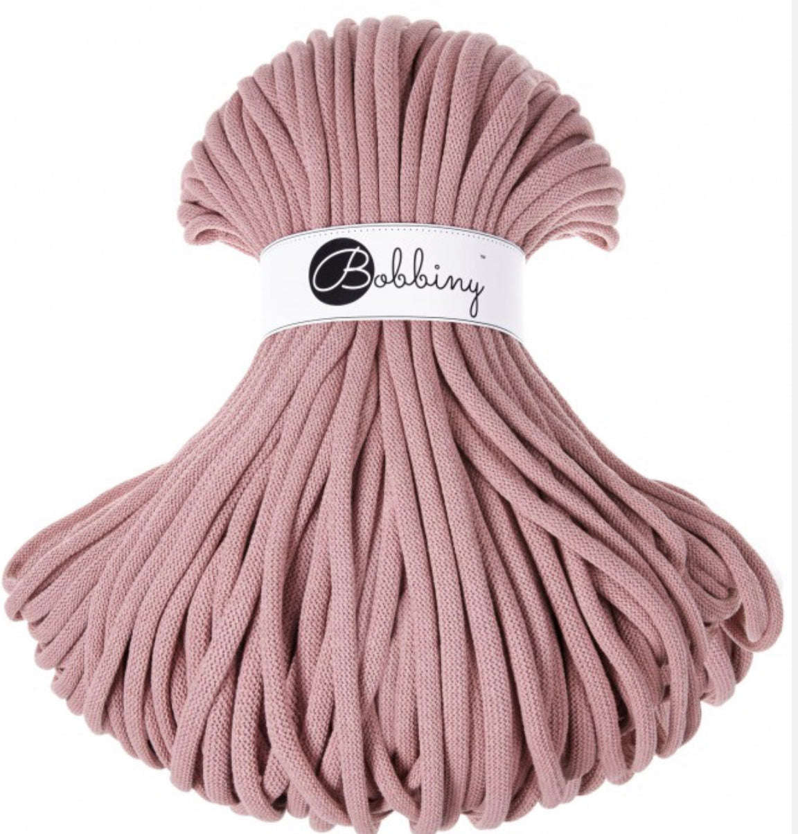 Where can I find Bobbiny Braided Cords Bobbiny Jumbo 9mm - 100m Blush? These gorgeous Bobbiny Ropes are made in Poland from 100% recycled cottons and are non toxic and certified safe for children.  9mm Diameter Length 100m Recommended for use with 14-16mm crochet hooks or knitting needles. Perfect for use with Macrame, Crochet or Knitting.