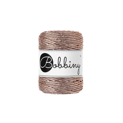 A beautiful addition to your Macrame pieces, this gorgeous metallic cord is  single twist  3mm in diameter  50m (54 yards)  contains 24 fibres  220gms  81%cotton/19% polyester