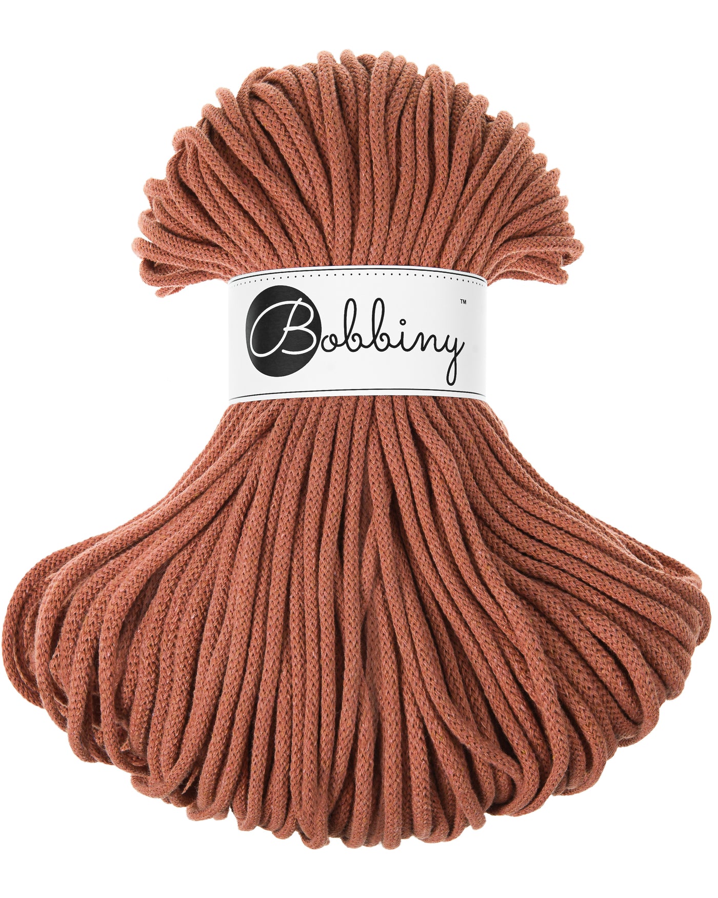 These beautiful Bobbiny cords are made in Poland from 100% recycled cottons and are non-toxic, certified safe for children and meet certified worldwide textile standards.  3mm Diameter  100 metres Length  Recommended for use with 8-10mm crochet or knitting needles.  Cotton inner and outer layers, perfect for use with Macrame, Crochet or Knitting.