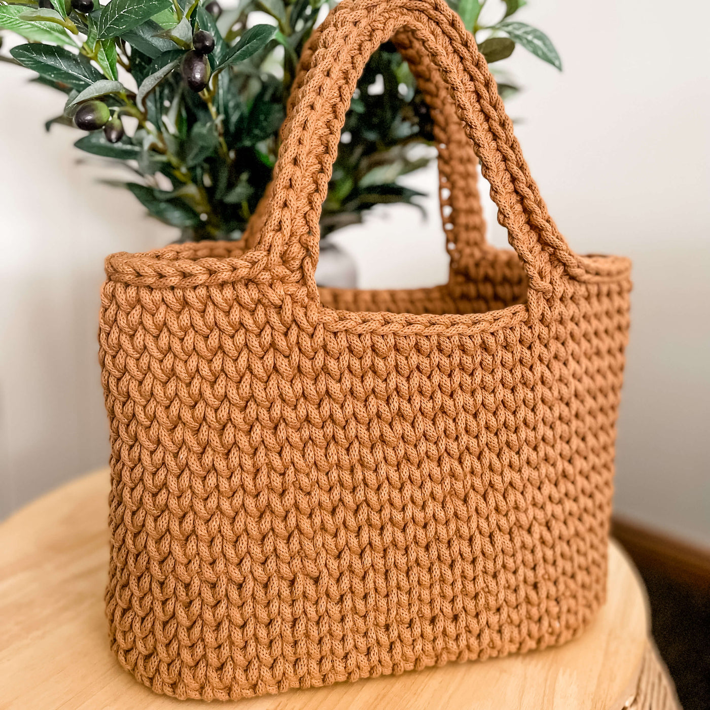 Caramel coloured Crochet Tote Bag with handles