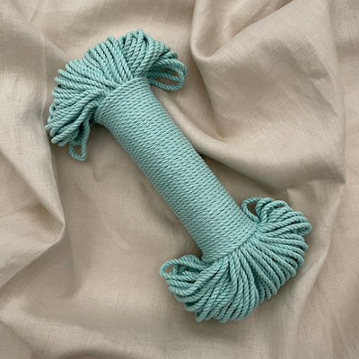 Macrame 3ply cotton rope 4mm in a classical 'Mint' colour is a fantastic addition to your fibre collection and is perfect for macrame projects such as plant hangers or pieces that require that little bit of extra guts!