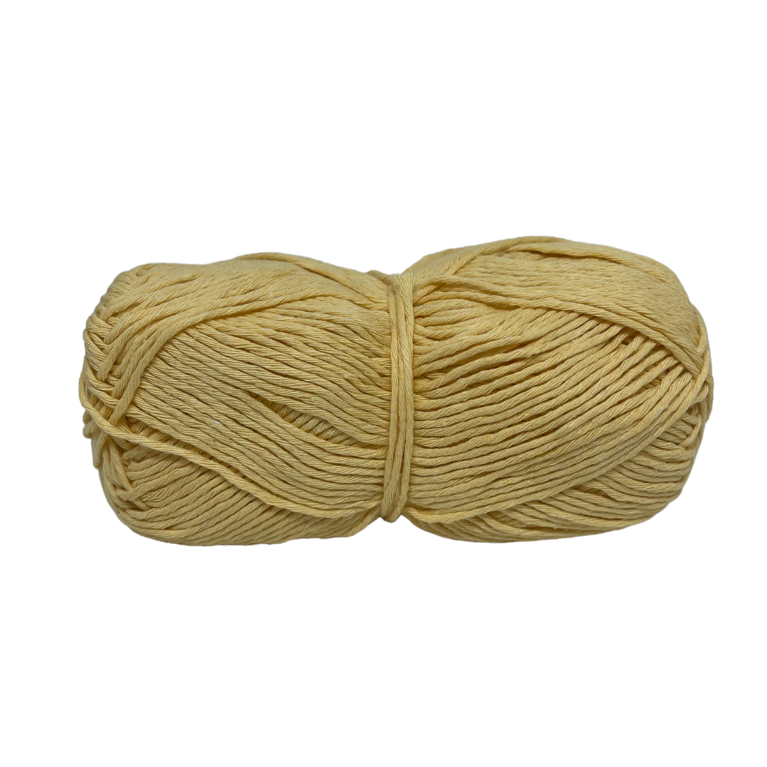 Our Little Cotton shown here in the beautiful 'Daffodil' shade, will bring your finer projects to life, such as amigurumi, face scrubbies or even mini macrame. Made from 85% recycled fibres.  Weight: 100gms +/-  170 metres/ approx 185 yards  85% recycled cotton/ 15% polyester approx  Recommended 3-4mm crochet hook or knitting needles  Approx 5ply/sport weight   Available in a variety of colours 