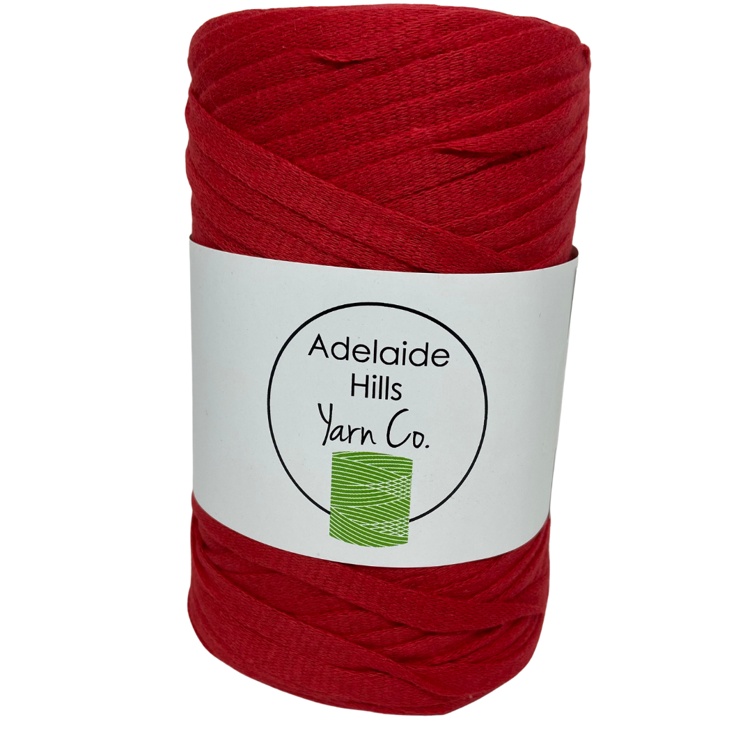 Where can I find ribbon yarn RED? Our Ribbon Yarn is a beautifully soft woven tape-like fibre perfect for use with crochet, knitting, weaving or any fibre art. Made from 100% recycled fibres.   Length: 130metres +/-  Weight: 250gms +/-  For use with approx 7mm or above hooks depending on your project